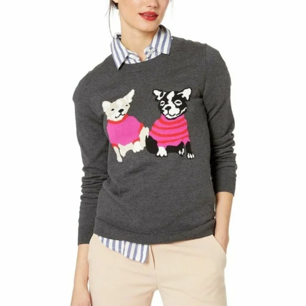 NWT Crew XS Frenchie the Bulldog Grey Sweater